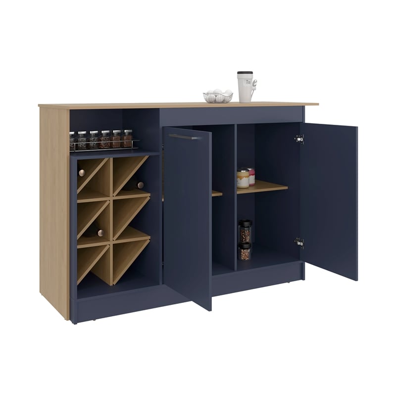 Tuhome Lugano Kitchen Island with Open Shelves in Multicolor