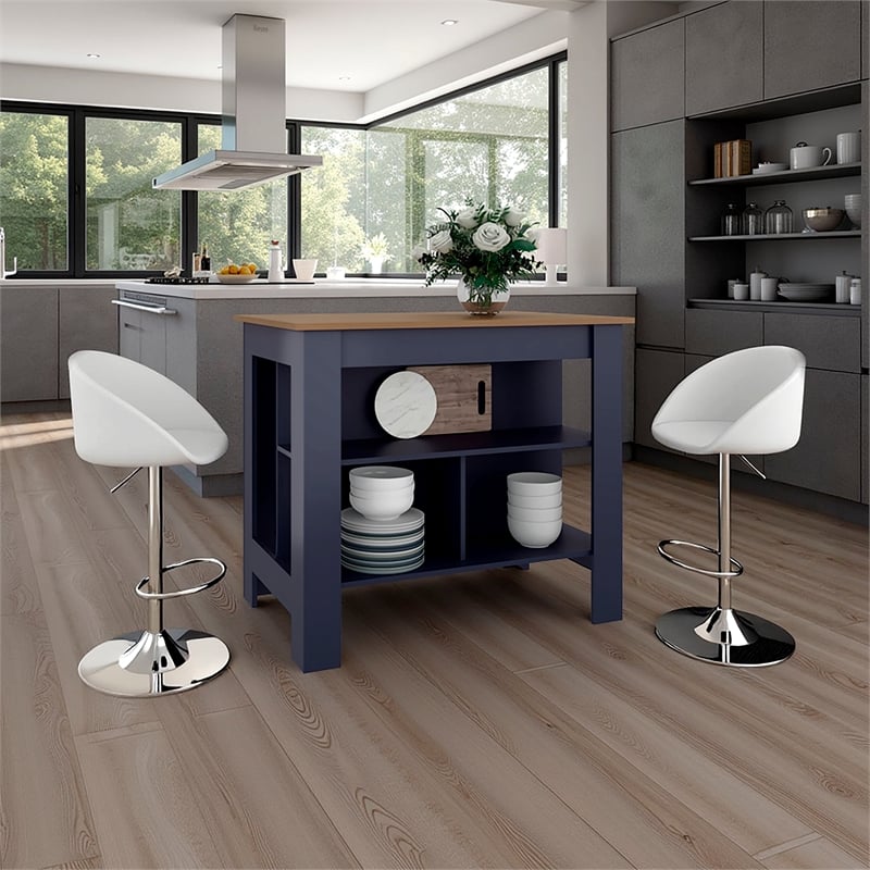 Tuhome Cala Kitchen Island Three Open Shelves in Multicolor