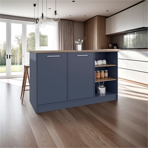 Tuhome Ginger Kitchen Island Three Open Shelves Two Cabinets Doors in Multicolor