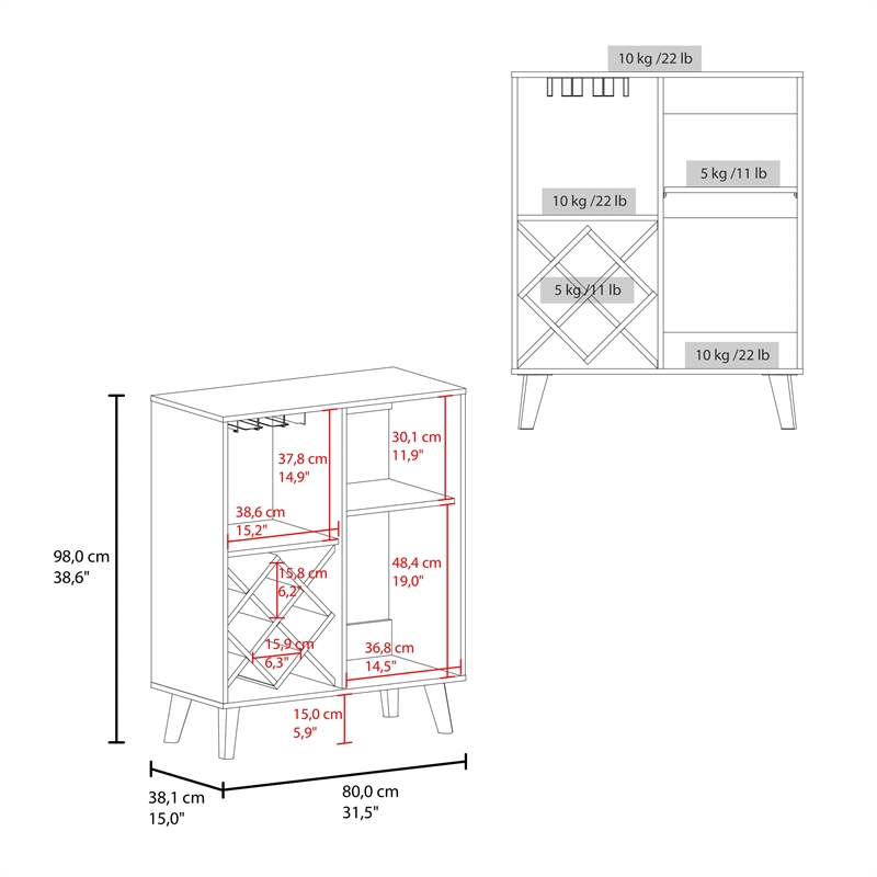 Tuhome Cave Low Bar Cabinet with Open Storage in Blue