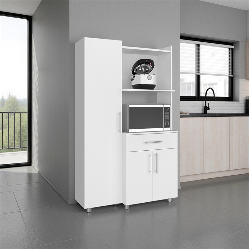 Pantress Complete Kitchen Pantry and Microwave Cabinet Engineered Wood White