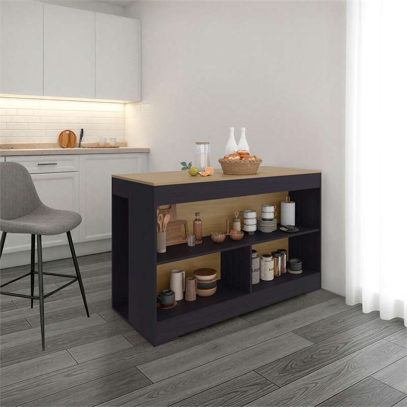 Cuenca Dining Counter Table with Storage Shelves Engineered Wood Multi-Color