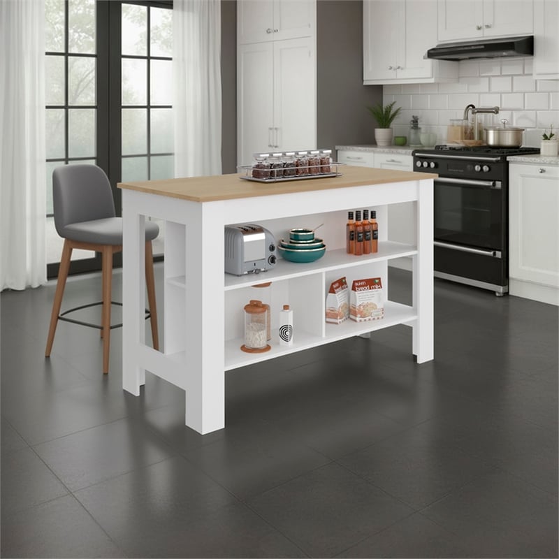 Cala Wide Kitchen Island with Spacious Prep Table Engineered Wood Multi-Color