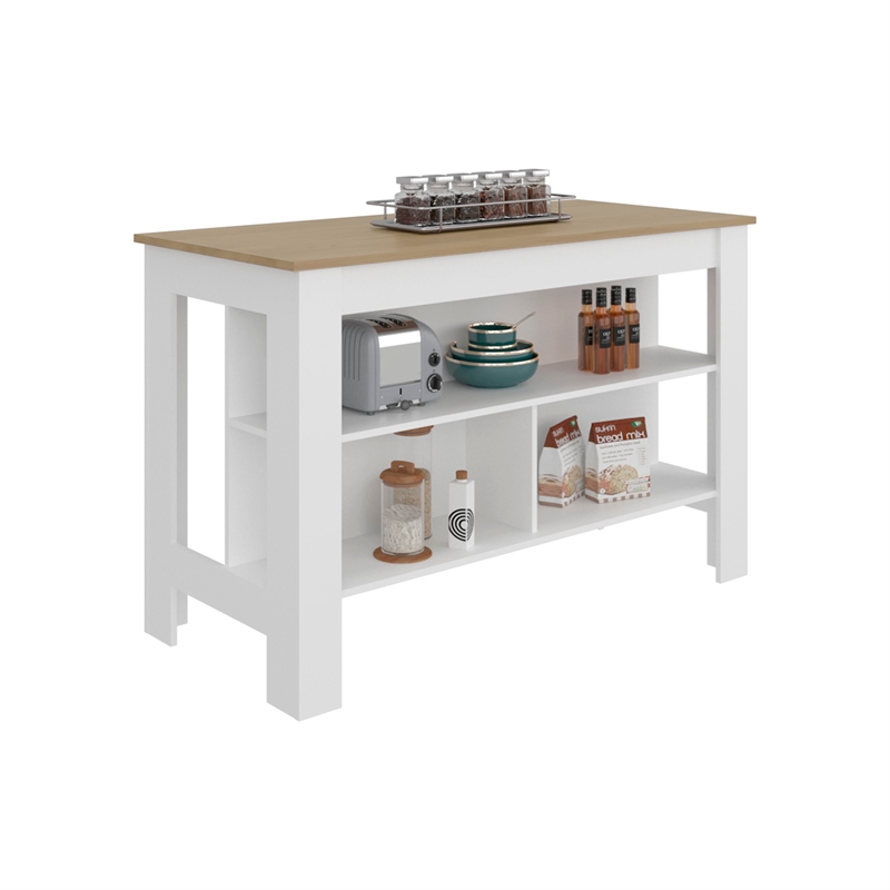 Cala Wide Kitchen Island with Spacious Prep Table Engineered Wood Multi-Color