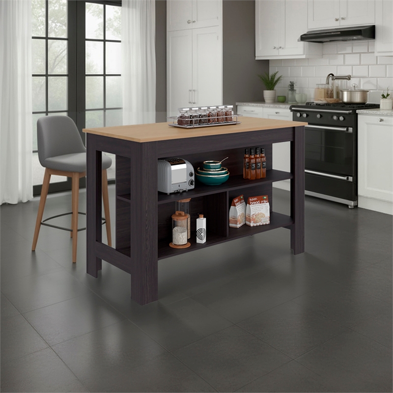Cala Wide Kitchen Island with Spacious Prep Table Engineered Wood Multi-Color