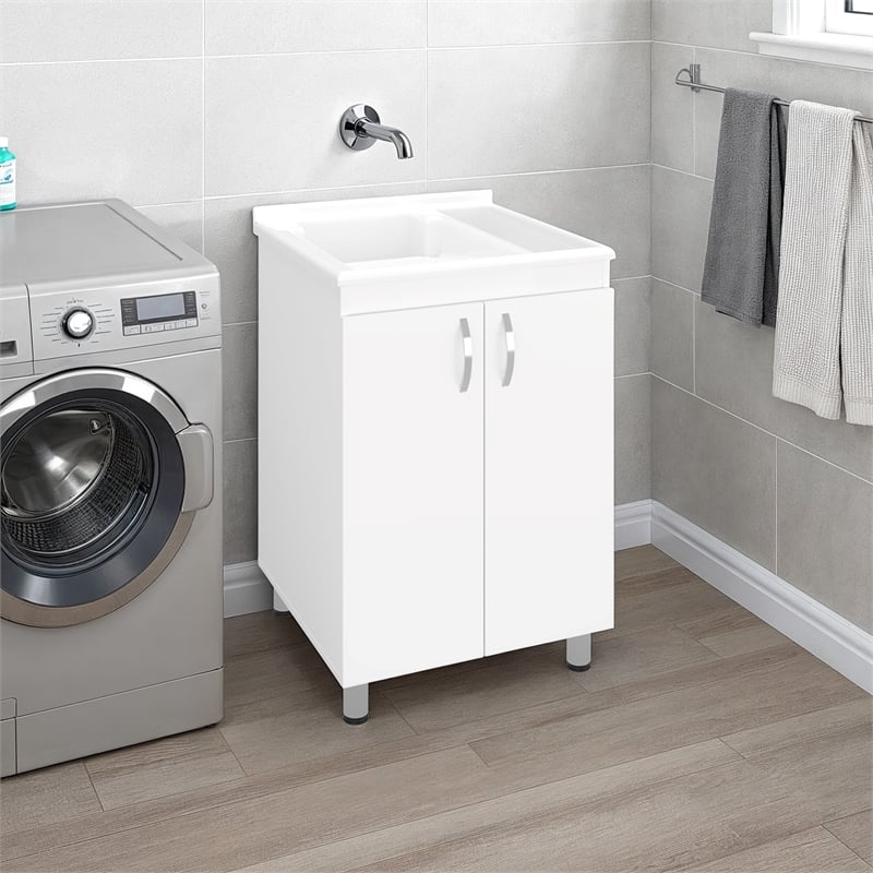 Foster 2-Door Laundry Room Utility Tub and Sink Engineered Wood White