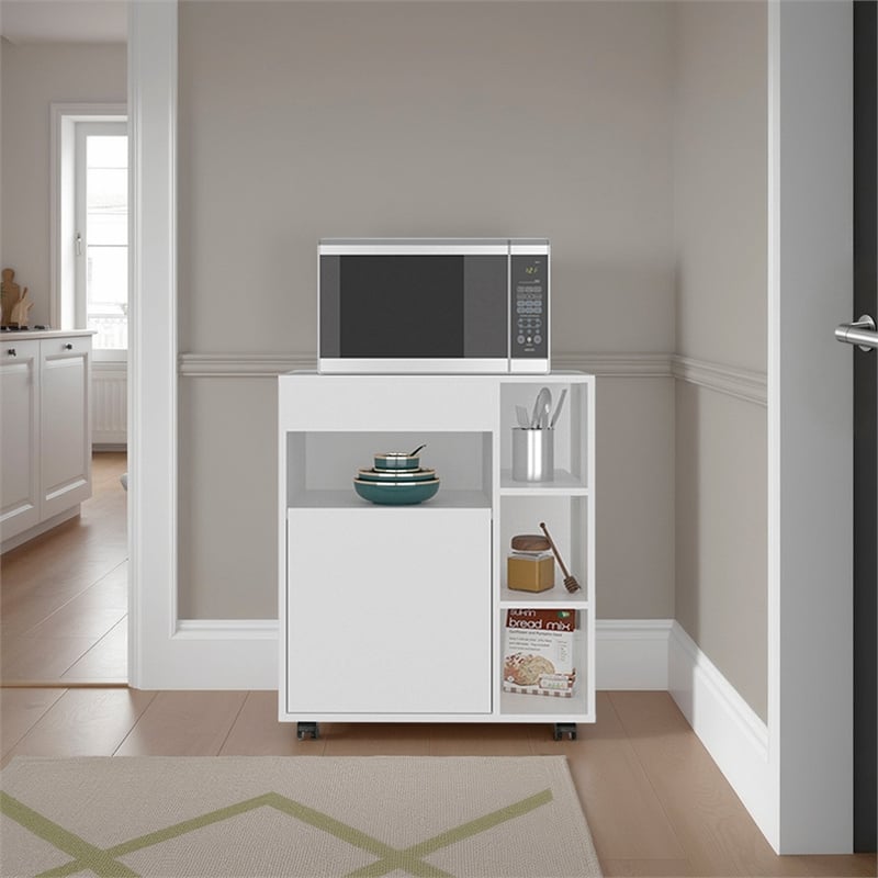 Kaito Microwave Cart and Cabinet with One Door Cabinet Engineered Wood White