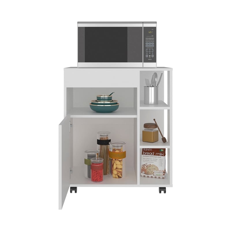Kaito Microwave Cart and Cabinet with One Door Cabinet Engineered Wood White