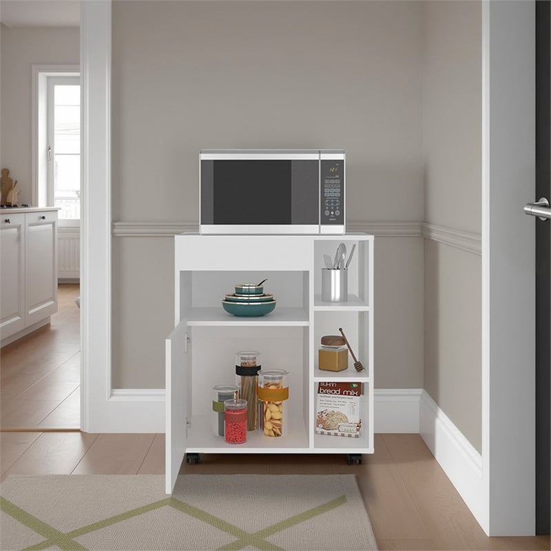 Kaito Microwave Cart and Cabinet with One Door Cabinet Engineered Wood White