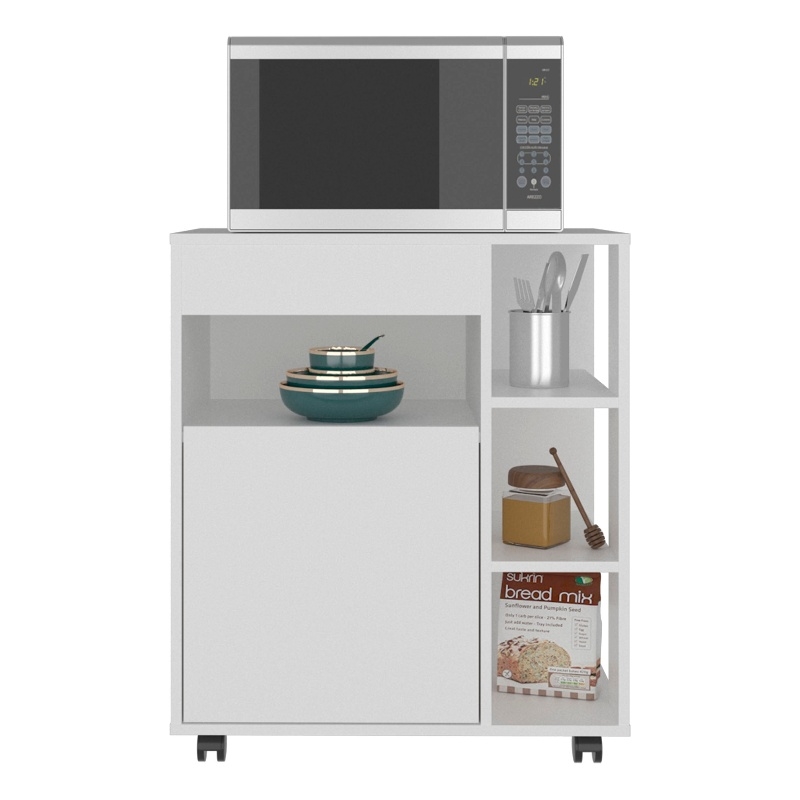 Kaito Microwave Cart and Cabinet with One Door Cabinet Engineered Wood White