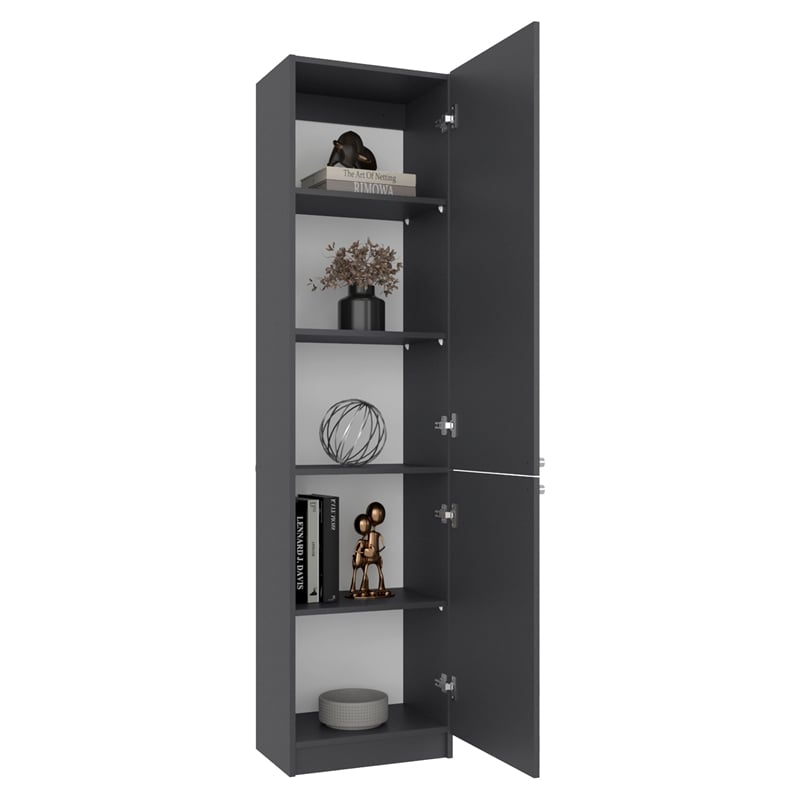 Home Tall Double Door Bookcase with 5 Interior Shelves Engineered Wood Gray