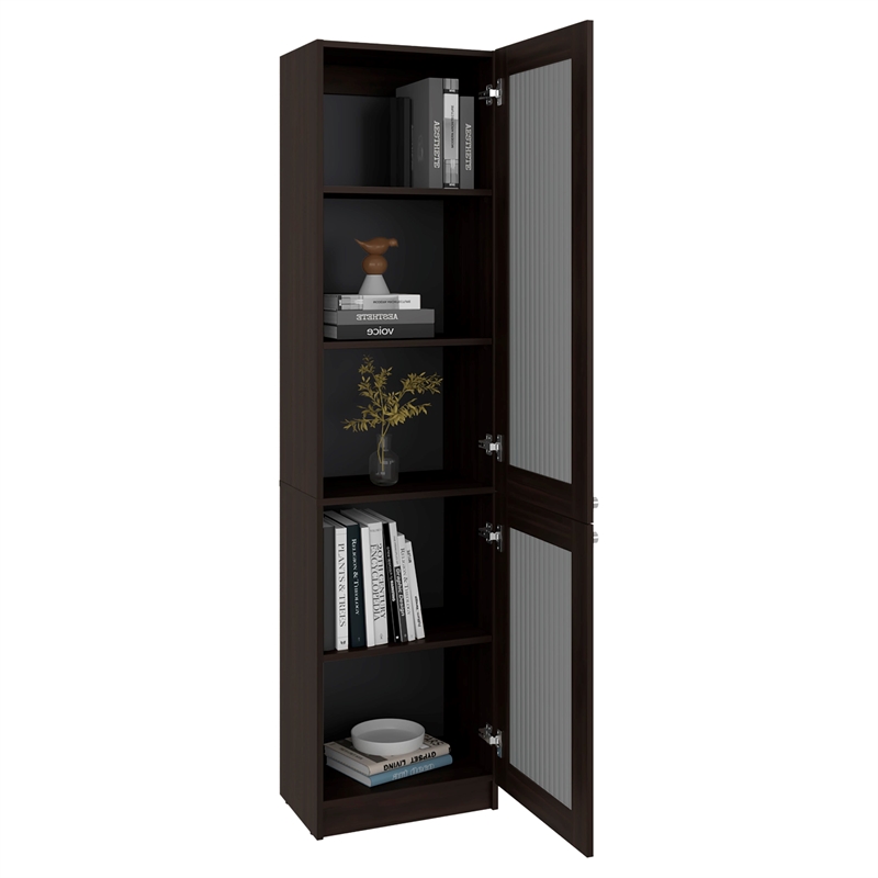 Home Double Glass Door Bookcase Cabinet with Shelves Engineered Wood Brown