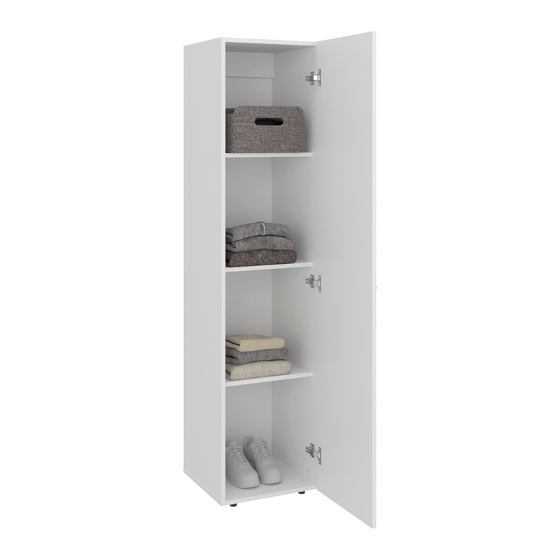 Home Linen Tall Single Door Cabinet with Storage Shelves Engineered Wood White