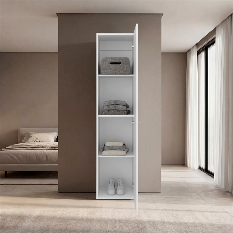 Home Linen Tall Single Door Cabinet with Storage Shelves Engineered Wood White