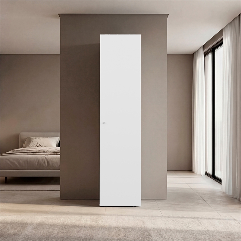 Home Linen Tall Single Door Cabinet with Storage Shelves Engineered Wood White