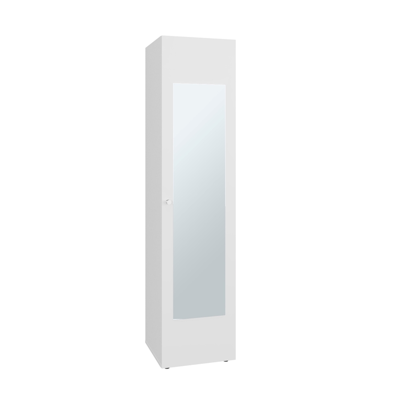 Home Linen Tall Cabinet with Single Door and One Mirror Engineered Wood White