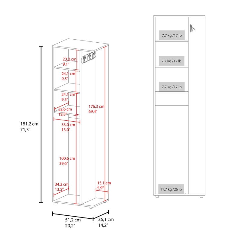 Tuhome Austin Storage Cabinet with 2 Doors and Broom Holder in White