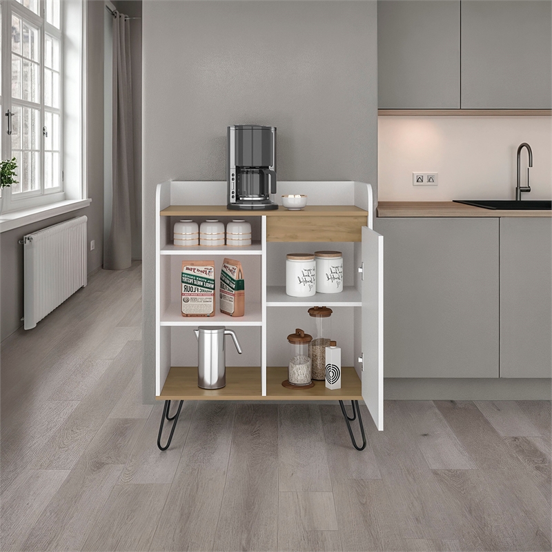 Tuhome Carajillo Small Sideboard Table with Top Counter Space Engineered Wood White