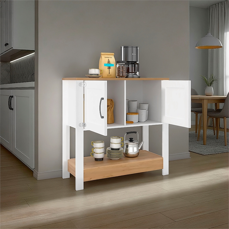 Tuhome Carajillo Compact and Small Sideboard Table with Cabinet Engineered Wood White