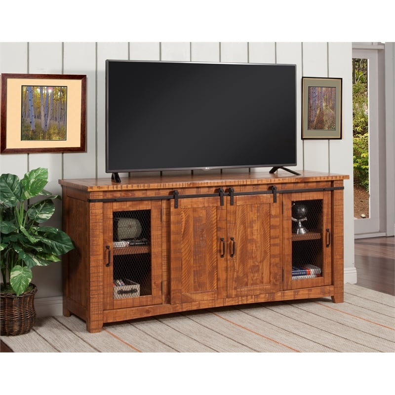 martin svensson home omaha 65&quot solid wood tv stand honey tobacco finish