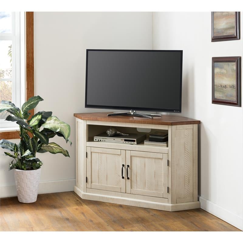 Martin Svensson Home Rustic Corner 50" Wood TV Stand Antique White and