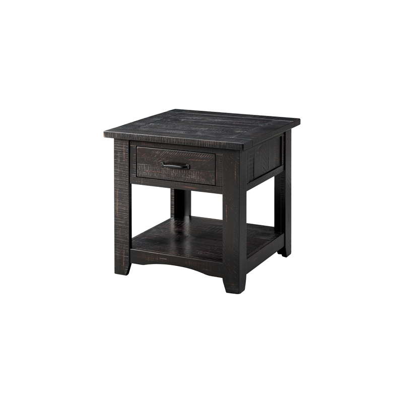 Martin Svensson Home Rustic Solid Wood 1 Drawer End Table Antique Black
