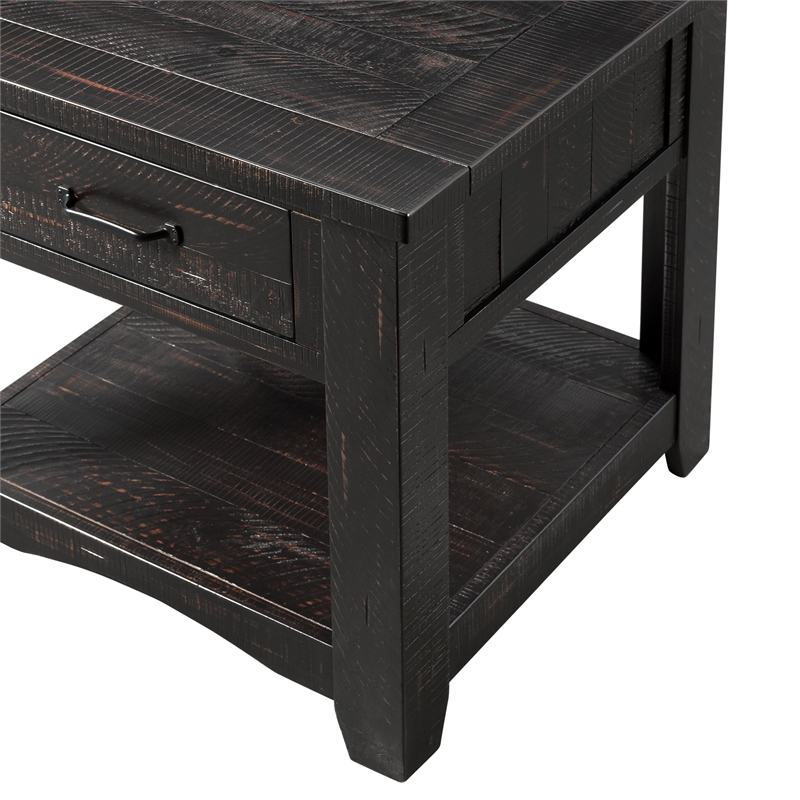 Martin Svensson Home Rustic Solid Wood 1 Drawer End Table Antique Black