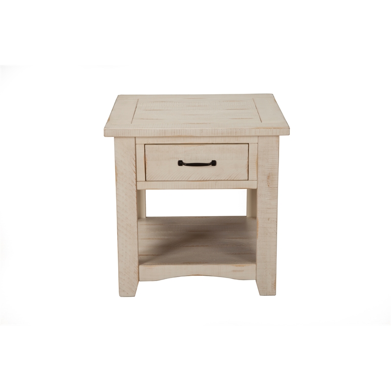 Martin Svensson Home Rustic Solid Wood 1 Drawer End Table Antique White