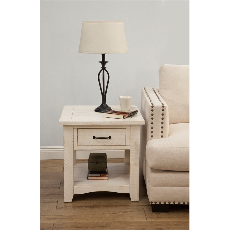 Martin Svensson Home Rustic Solid Wood 1 Drawer End Table Antique White