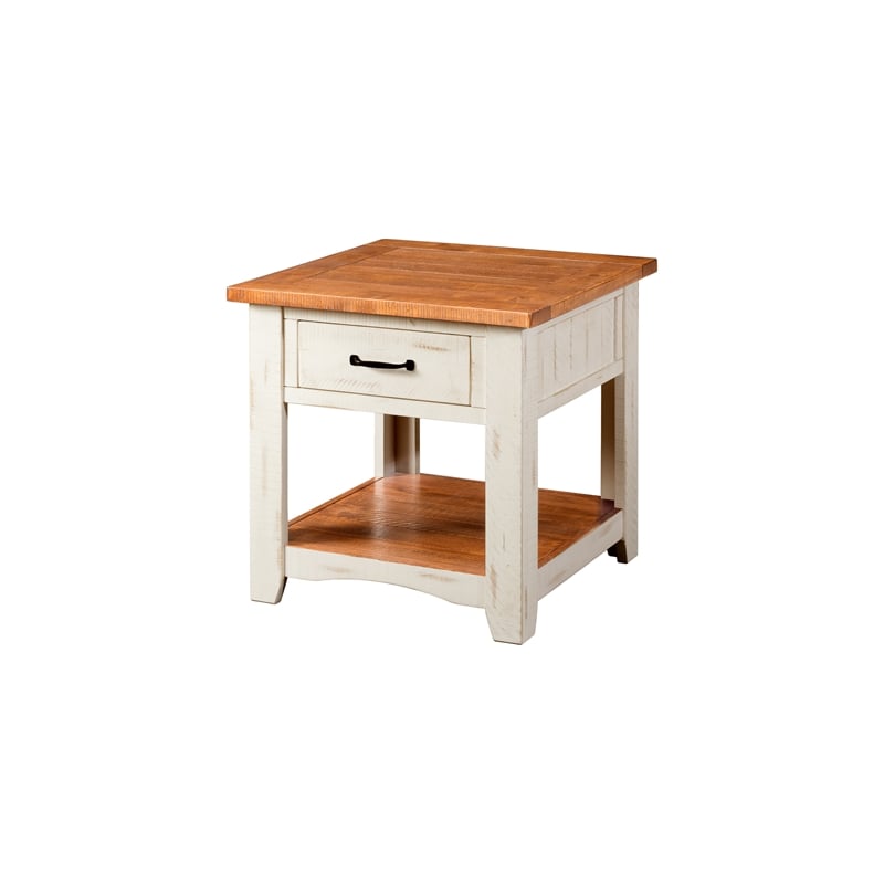 Martin Svensson Home Rustic Wood 1 Drawer End Table Antique White and Honey
