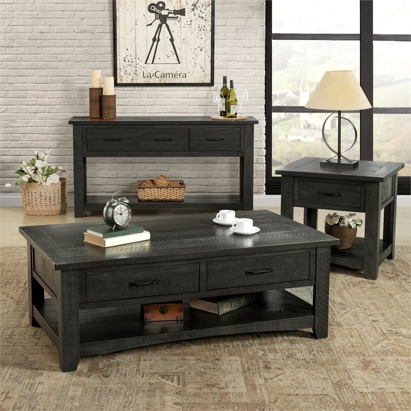 Martin Svensson Home Rustic Solid Wood 1 Drawer End Table Gray