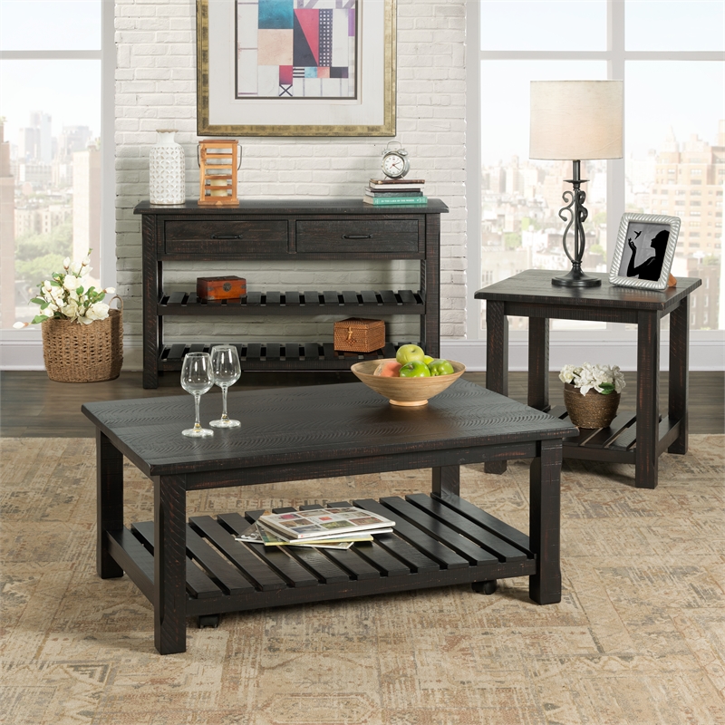 Martin Svensson Barn Door Solid Wood End Table Antique Black