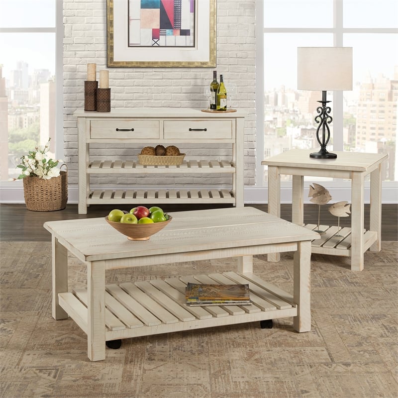 Martin Svensson Barn Door Solid Wood Sofa Console Table Antique White