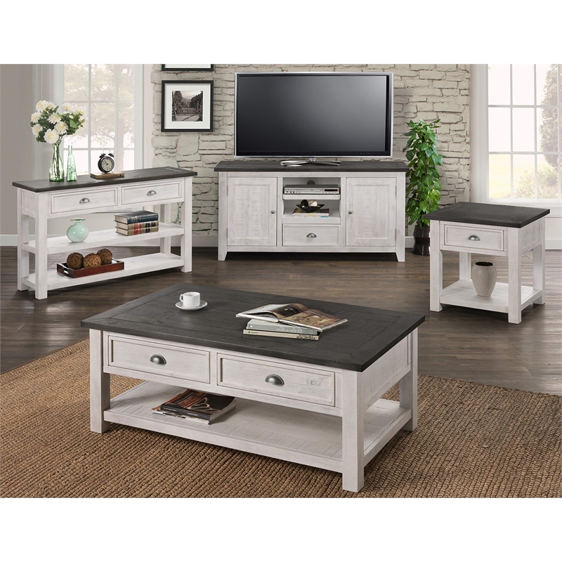 Martin Svensson Home Monterey Solid Wood 2 Drawer Coffee Table White and Gray