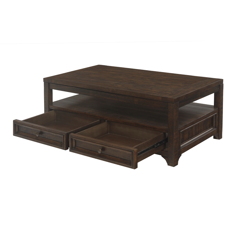 Martin Svensson Home Lisbon Solid Wood Two Drawer Lift-Top Coffee Table Brown