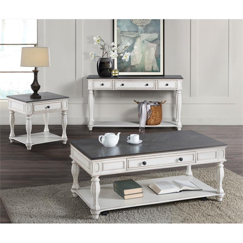 martin svensson home grove hill 3 drawer sofa table antique white with