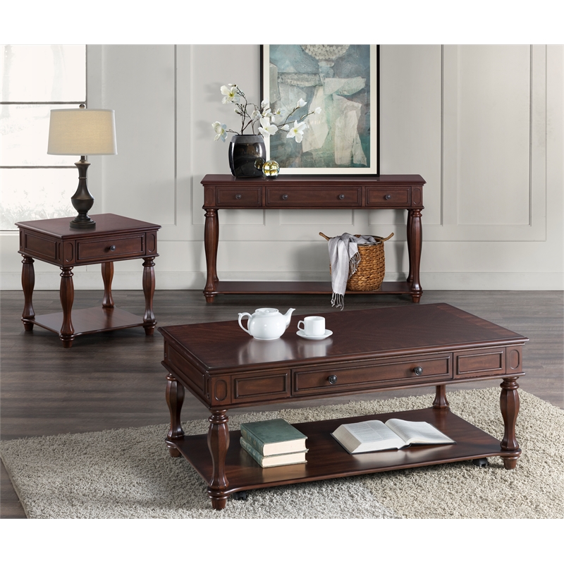 Martin Svensson Home Ashford 3 Drawer Wood Sofa Table Antique Mahogany