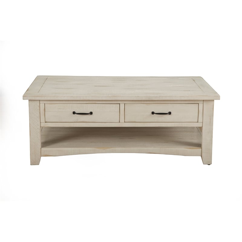 Martin Svensson Home Rustic Solid Wood 2 Drawer Coffee Table Antique White