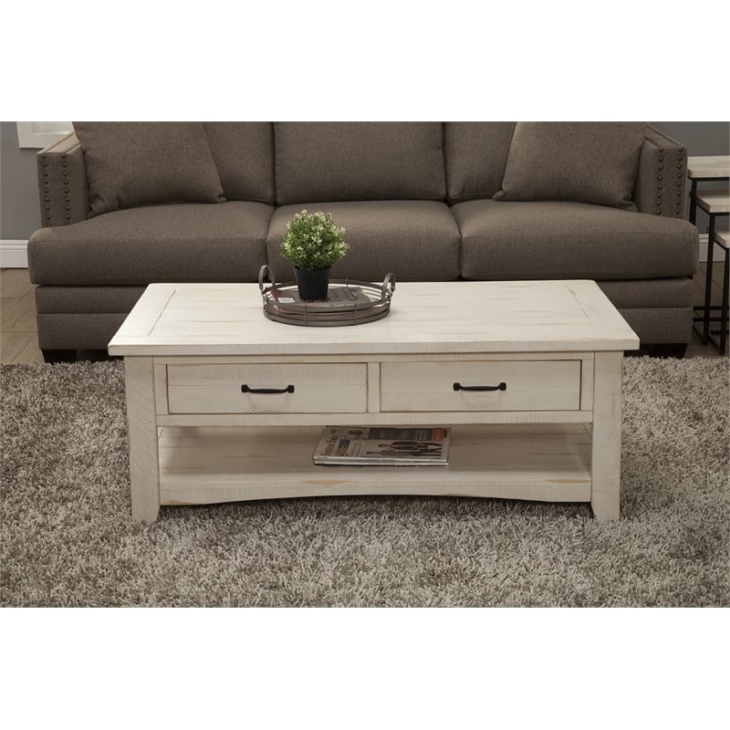 Martin Svensson Home Rustic Solid Wood 2 Drawer Coffee Table Antique White