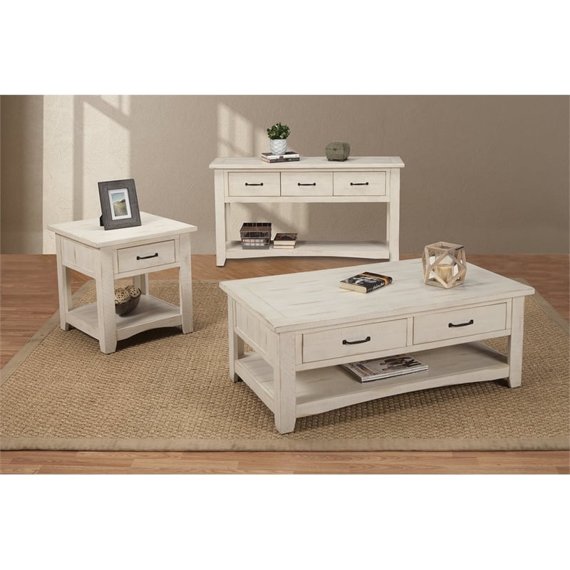 Martin Svensson Home Rustic Solid Wood 2 Drawer Coffee Table Antique White