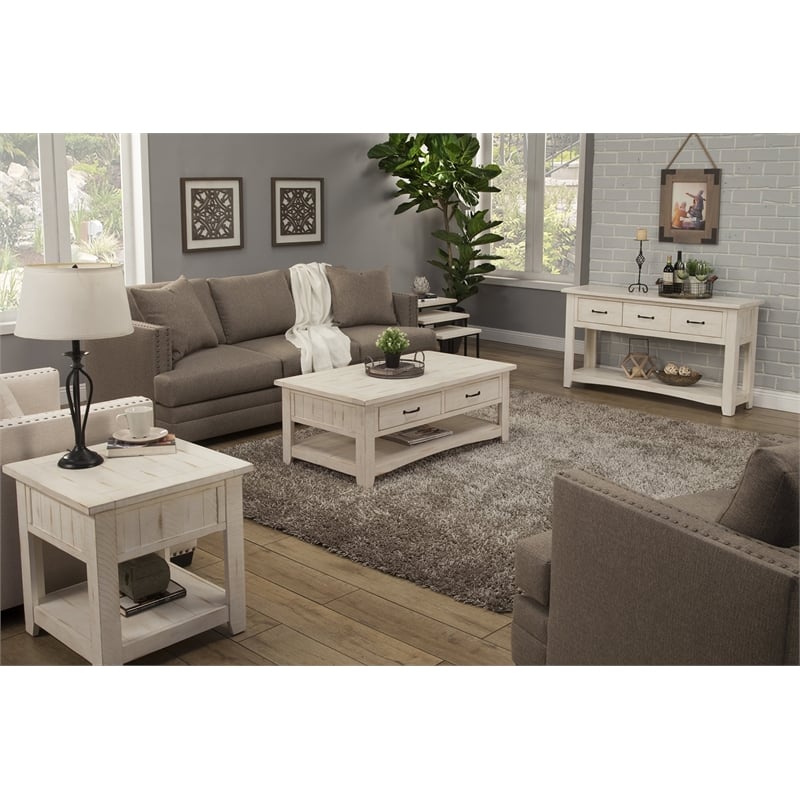 Martin Svensson Home Rustic Solid Wood 2 Drawer Coffee Table Antique White