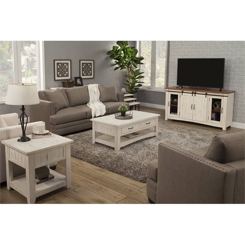 Martin Svensson Home Rustic Solid Wood 2 Drawer Coffee Table Antique White