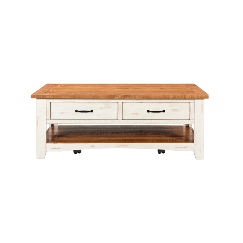 Martin Svensson Home Rustic Wood 2 Drawer Coffee Table Antique White and Honey
