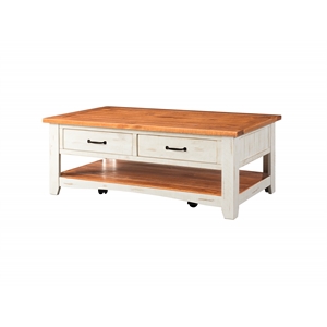 Martin Svensson Home Rustic Wood 2 Drawer Coffee Table Antique White and Honey