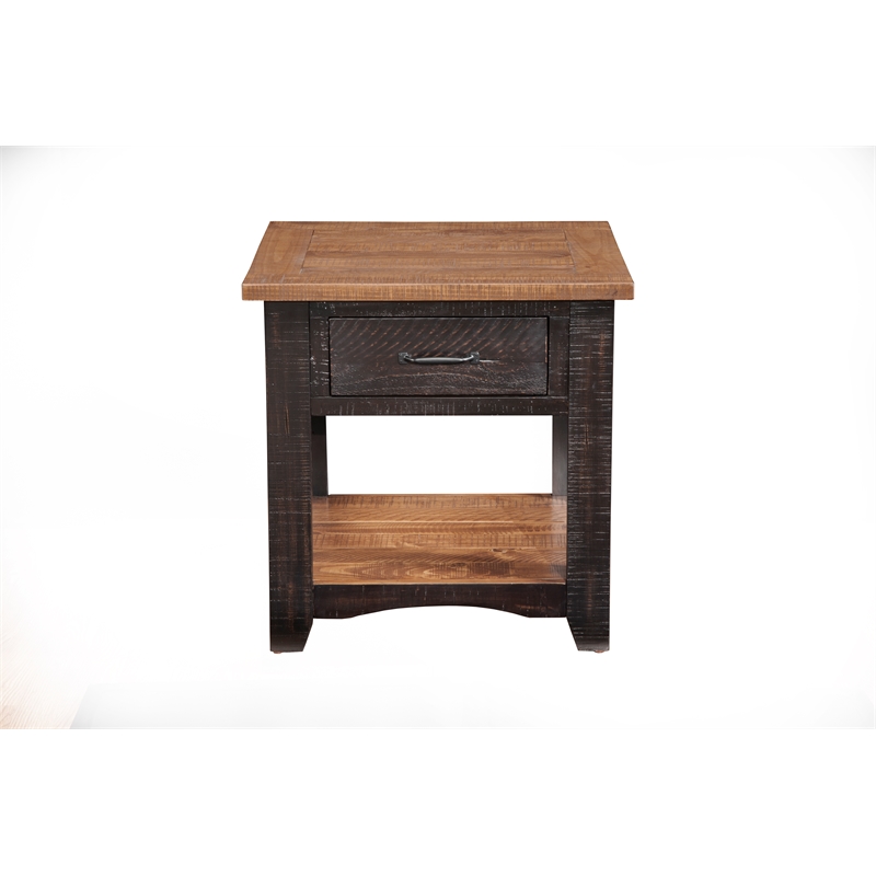 Martin Svensson Home Rustic Wood 1 Drawer End Table Antique Black and Honey