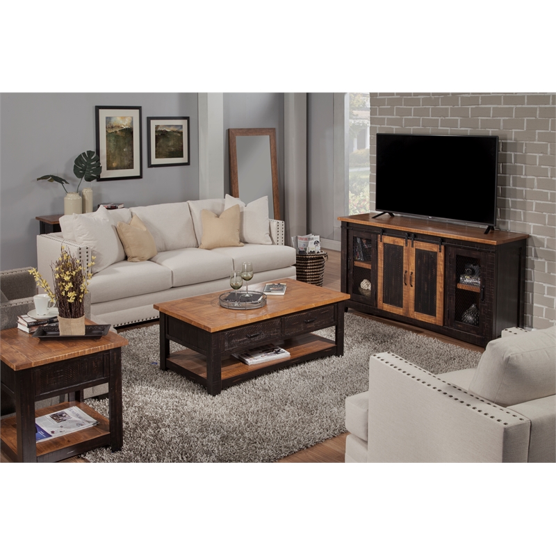 Martin Svensson Home Rustic Wood 1 Drawer End Table Antique Black and Honey