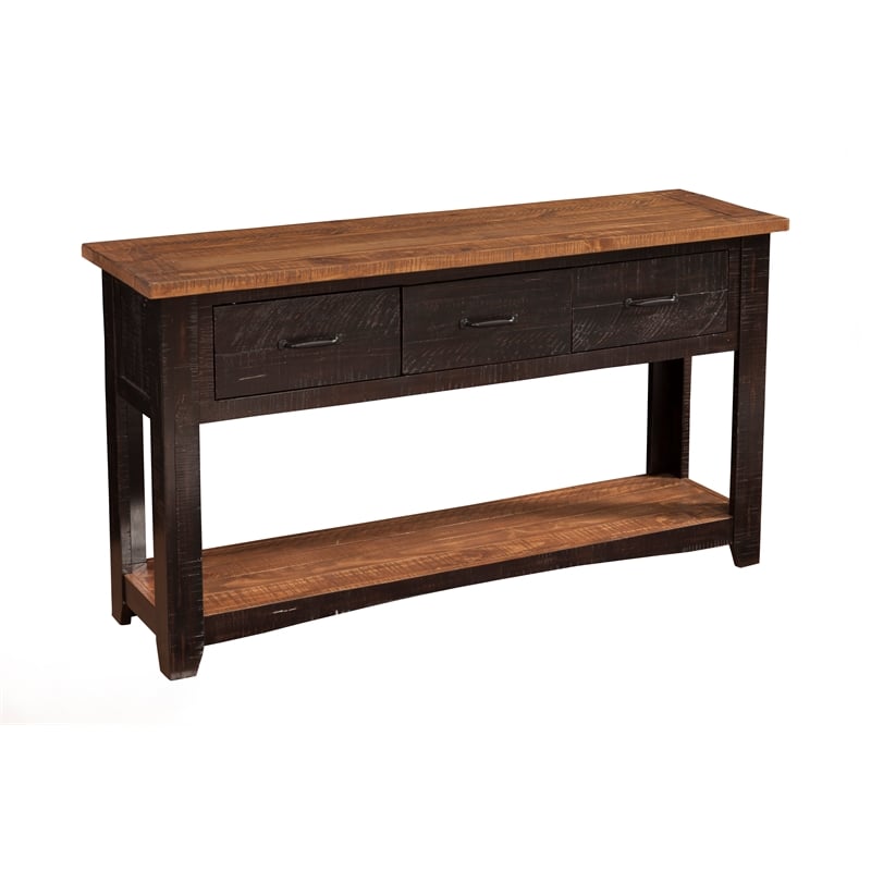 Martin Svensson Home Rustic 3 Drawer Sofa Console Table Antique Black and Honey