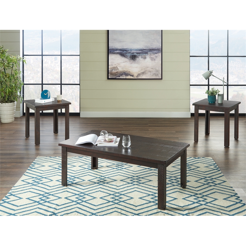 Martin Svensson Home Ventura Solid Wood Espresso Coffee Table + 2 End Table Set