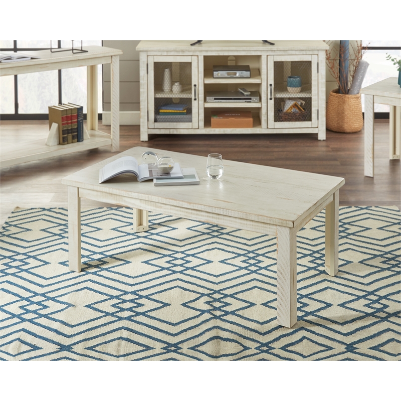 Martin Svensson Home Ventura Solid Wood White Coffee Table + 2 End Table Set