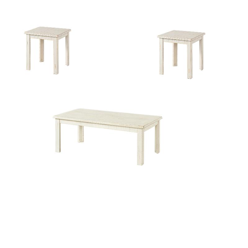 Martin Svensson Home Ventura Solid Wood White Coffee Table + 2 End Table Set